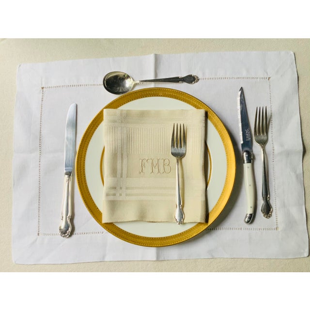 Antique French Damask Linen Dinner Napkins, Monogrammed, Set of 4 | C. 1930s For Sale - Image 9 of 14