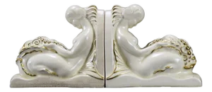 Art Deco White Ceramic Mermaid Bookends by Lejan Orchies, 1890s, Set of 2