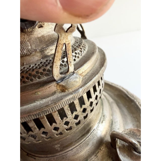 The Meteor Silver Repousse Antique Oil Lamp, Converted to Electric For Sale - Image 15 of 18