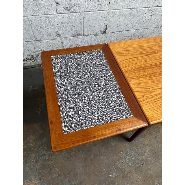 Danish Teak Mid Century Modern Extendable Coffee Table Trioh Mobler 1960s Faux Tile For Sale - Image 4 of 9