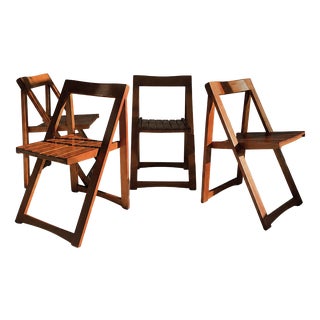 Set of 4 Mid-Century Modern Trieste Walnut-Stained Folding Chairs attributed to Aldo Jacober for Alberto Bazzani, 1960s, Set of 4 For Sale