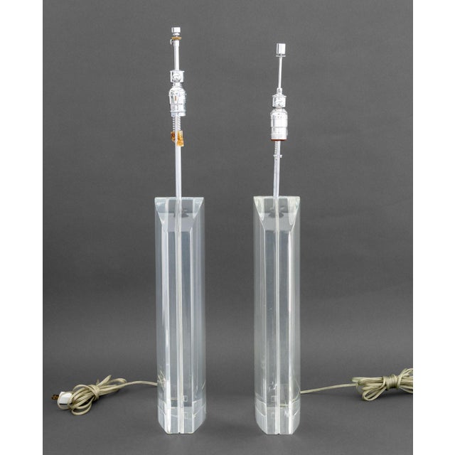 Chrome Modern Clear Acrylic and Chrome Table Lamps, Pair For Sale - Image 8 of 8