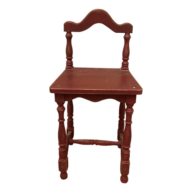 Vintage Solid Wood Mini Stool - Little Red Chair Stand Table For Sale