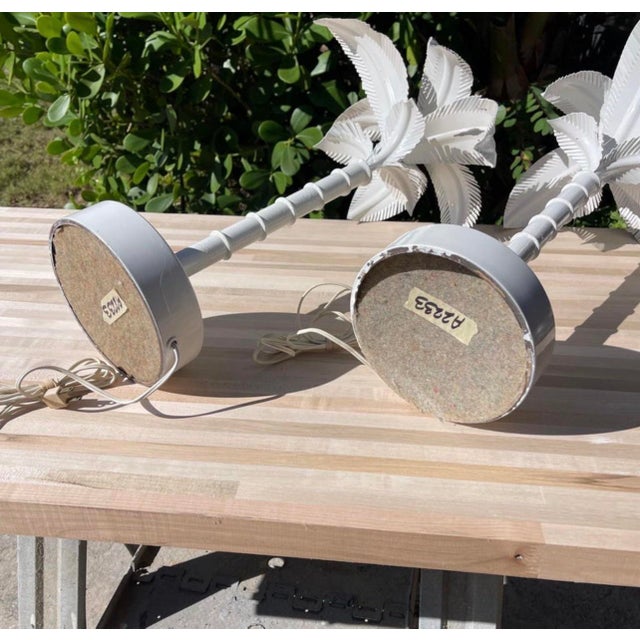 Metal Vintage Tole Painted Metal Palm Tree Form Table Lamps, a Pair For Sale - Image 7 of 8