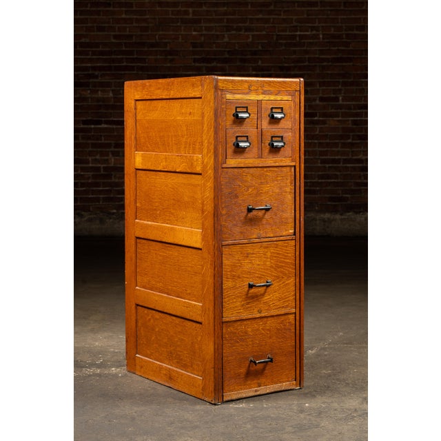 Vintage Quartersawn Card File Cabinet With Card Catalog For Sale - Image 4 of 11