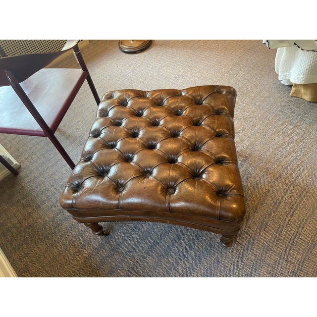 Mid 20th Century Vintage Tufted Leather Ottoman or Footstool For Sale - Image 5 of 5