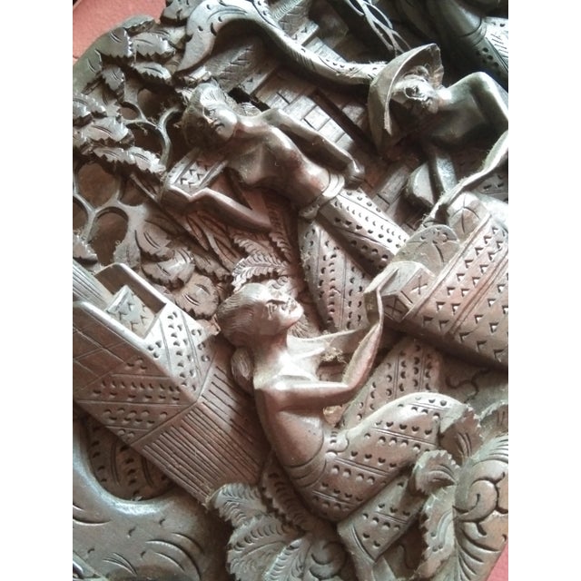 Vintage 70s Balinese Relief Craved For Sale - Image 4 of 7
