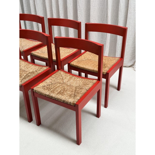 Red Stained Oak and Cane Chairs by Gerard Geytenbeek for ASZ Meubelen, Netherlands, 1960s, Set of 5 For Sale - Image 15 of 16
