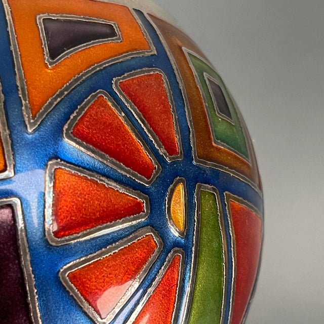 Vintage Late 20th Century Miguel Pineda Champleve Enamel Colorful Geometric Vase For Sale - Image 12 of 13