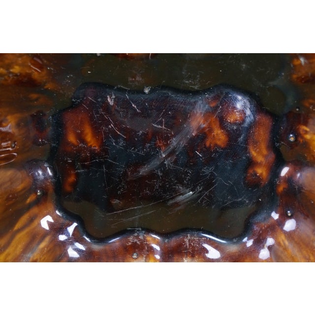 Antique Ceramic Brown Glazed Scalloped Dish Tray Centerpiece Bowl Compote 11" For Sale - Image 6 of 10