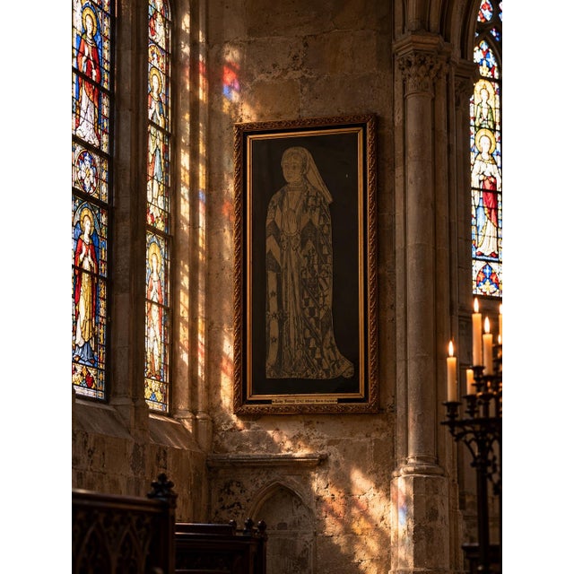 A striking vintage English brass rubbing depicting Lady Verney, after a 1547 Tudor-era funerary memorial in Aldbury,...