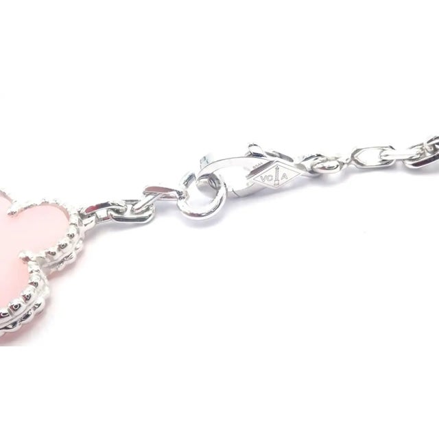 Van Cleef & Arpels Late 20th Century Van Cleef & Arpels Pink Opal Vintage Alhambra Five Motif White Gold Bracelet For Sale - Image 4 of 14