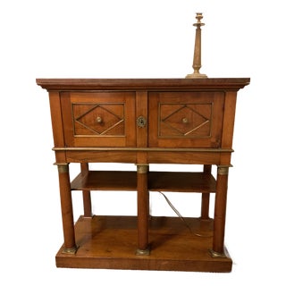 Early 19th C. French Empire Mahogany & Brass Cabinet, Faux-Marble Top For Sale