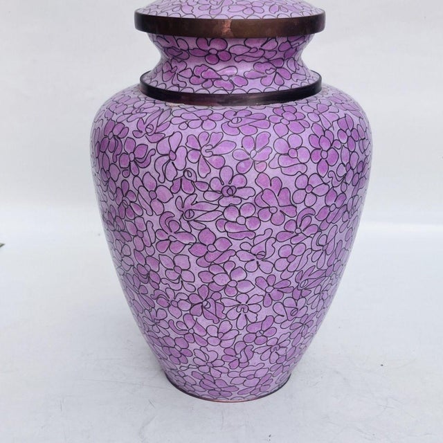 Vintage Cloisonné Enamel Lavender Floral Lidded Jar / Tea Caddy For Sale - Image 4 of 9