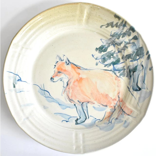 Orange Early 21st Century Studio Pottery Extra-Large Woodland Plate With Fox For Sale - Image 8 of 8