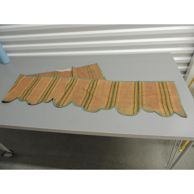 Antique Orange and Green Silk Stripes Window Valance Window cornice or over the door portiere. Scalloped edges. Size:11”H...