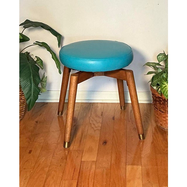 Vintage Mid-Century Modern Swivel Vanity Stool, Newly Reupholstered - Circa 1960s For Sale - Image 12 of 12