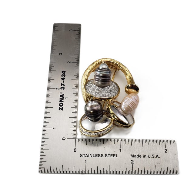 Metal Late 20th Century Dagon 18k Yellow Gold and Platinum Pearl Diamond Brooch For Sale - Image 7 of 7