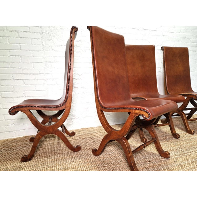 Mid-Century Modern Spanish Dining Chairs in Leather and Oak by Pierre Lottier Valmazan, 1960s, Set of 4 For Sale - Image 3 of 13