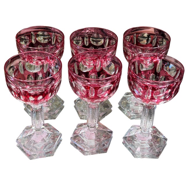Late 19th Century Late 19th Century Set of 6 Antique Baccarat Cranberry Crystal Port Wine Stems For Sale - Image 5 of 6