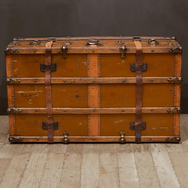 Brown Antique Leather and Wood Cabin Trunk c.1900 For Sale - Image 8 of 8