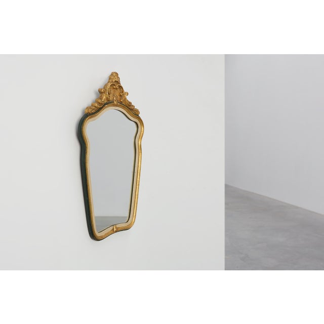 Louis XV Small Green and Cream Gilt Mirror, Italy, 1950s For Sale - Image 4 of 11