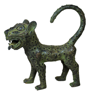 Large Bronze Leopard Sculpture, Benin
