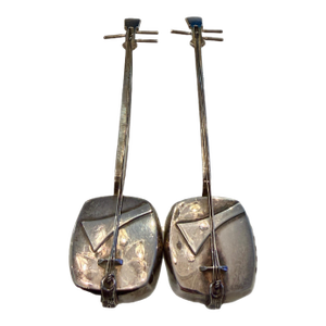 Antique 950 Sterling Japanese Shamisen Instrument Salt and Pepper Shakers