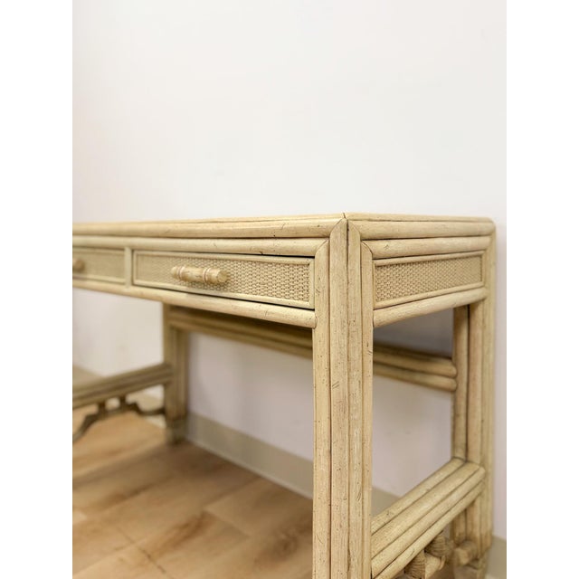 Vintage Ficks Reed Style Faux Bamboo Petite Desk With Drawers Wicker Coastal MCM For Sale - Image 10 of 13
