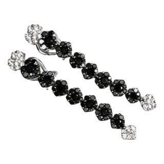 Mid 20th Century Pair of 18k White Gold Black Diamond Floral Chandelier Earrings For Sale