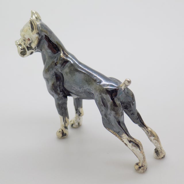1980s Vintage Italian Handmade Sterling Silver 925 Boxer Dog Figurine Large Solid Figurine Miniature Sculpture For Sale - Image 5 of 10