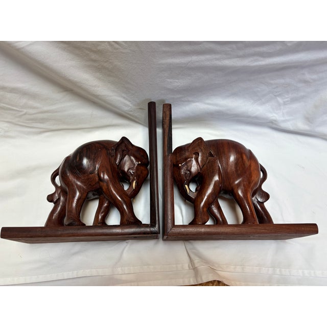 Carved Teak Elephant Bookends, a Pair For Sale - Image 11 of 12