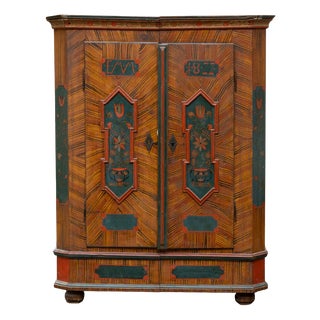 Hand-Painted Folk Art Wardrobe, Southern Germany, Dated 1877 and Monogrammed Emm, 1887 For Sale
