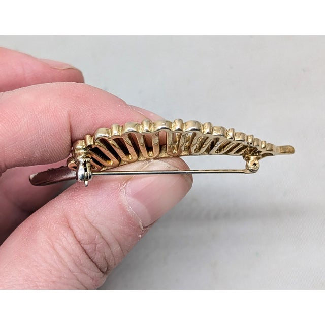 Vintage Signed Boucher Goltone & Clear Rhinestone Leaf Brooch For Sale - Image 10 of 11