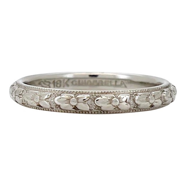 Art Deco White Gold Lohengrin Cinderella Band, Size 5.25, 14k For Sale
