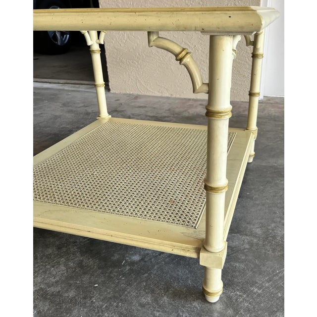 1970s Chinoiserie Faux Bamboo Fretwork and Cane Square Coffee Table For Sale In Naples, FL - Image 6 of 13