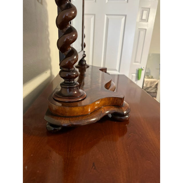 English Antique Dresser Mirror Mahogany Flame Bun Feet For Sale - Image 3 of 12