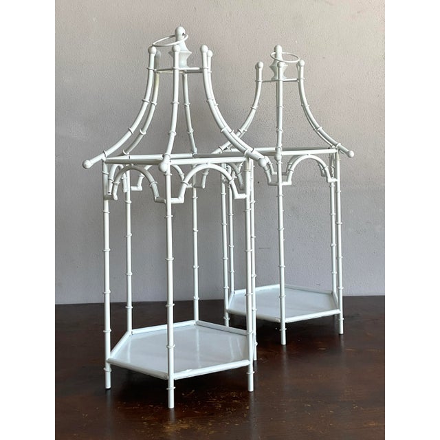 Chinoiserie Vintage Regency Metal Bamboo Candle Lanterns - Set of 2 For Sale - Image 3 of 10