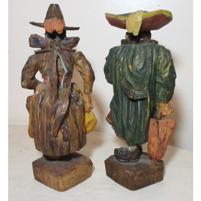 Brown 1950s Pair Rare Museum Hand Carved Wood Carl Hallsthammar Folk Art Figural Sculpture For Sale - Image 8 of 12