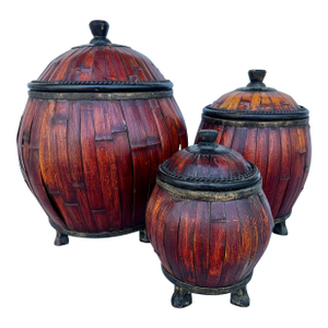Set of Three Asian Jars in Bamboo & Metal
