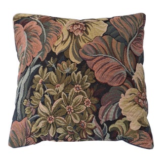 Vintage Floral Tapestry & Blue Velvet Reversible Lumbar Pillow- 19x13 For Sale