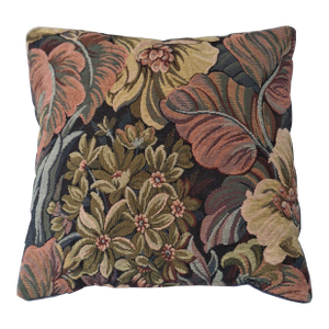 Vintage Floral Tapestry & Blue Velvet Reversible Lumbar Pillow- 19x13