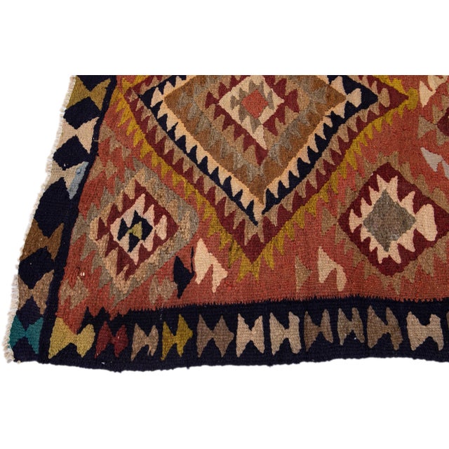 1960s Vintage Turkish Kilim Rust Handmade Tribal Wool Rug For Sale - Image 4 of 8