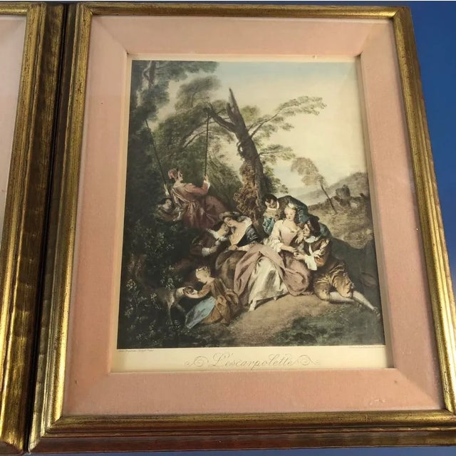 1950s Vintage Set Jean-Baptist Joseph Pater Lithos. Le Danse, L’escarpolette. Framed, Matted For Sale - Image 9 of 11