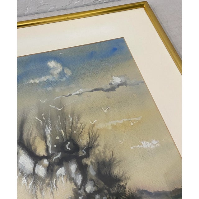 Vintage Surreal Landscape Original Watercolor C.1970 Remarkable original surreal landscape Notes on the back indicate...