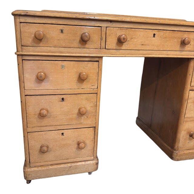 Wood Victorian Pine Pedestal Desk with Raised Gallery, 1880 For Sale - Image 7 of 10