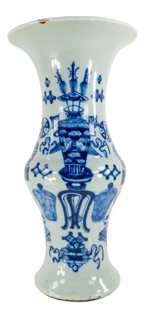 Antique Chinese Pale Celadon and Blue Yen Yen Vase