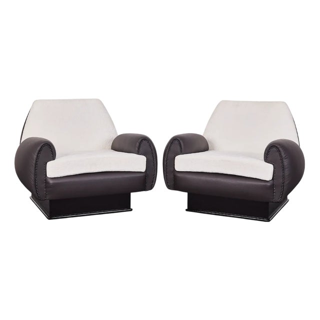 Art Deco Club Chairs with High Gloss Black Bases, 1940s, Set of 2 For Sale
