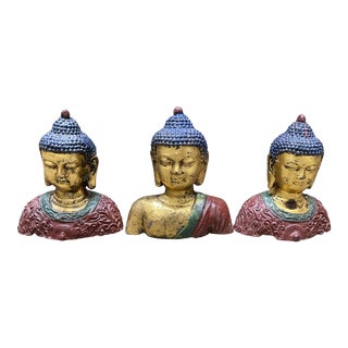 Late 20th Century Three Iron Buddha Statues - Set of 3 For Sale