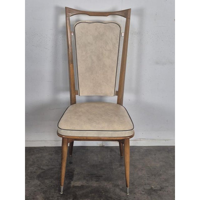 High-Backed Chairs with Cream-Colored Faux Leather Upholstery, 1950s, Set of 6 For Sale - Image 6 of 8